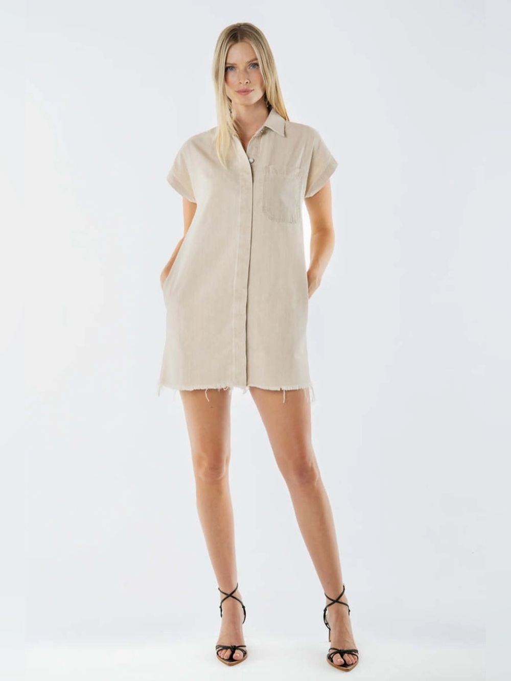 NWT ÉTICA Pricilla Fray Hem Shirtdress |  canyon sand | Size Large